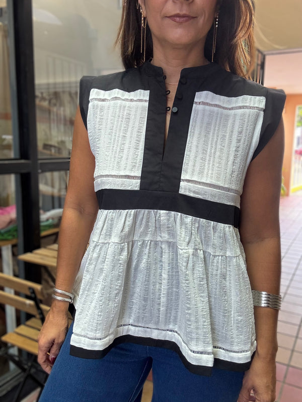White & Black Trim Detail Top