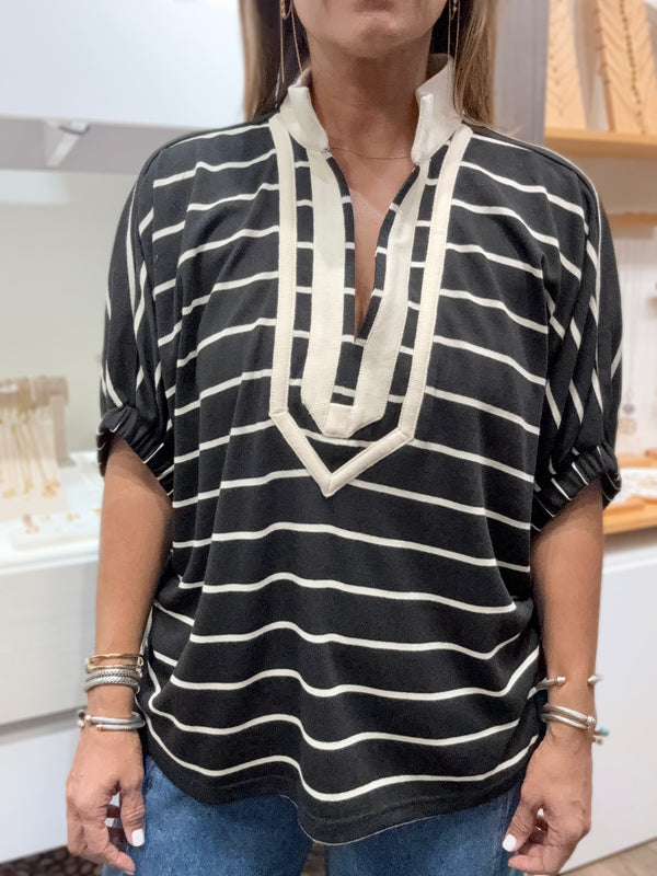 Black & Ivory Stripes Top