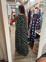Green Print Asymmetrical Hem Dress