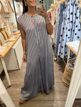 Blue/Brown Stripes Oversized Jumpsuit