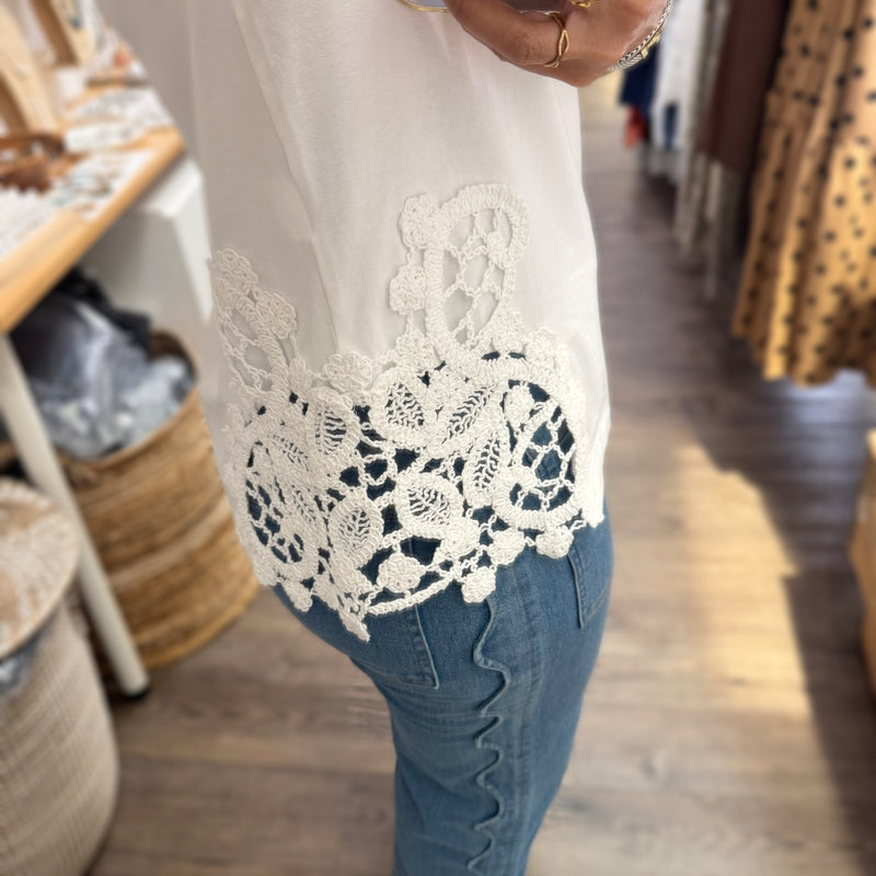 White Crochet Detail Top