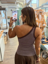 Espresso Stripes One Shoulder Top