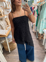 Black Lace Asymmetrical Top