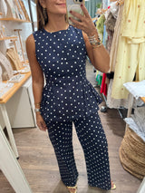 Navy Polka Dots Top & Pants Set