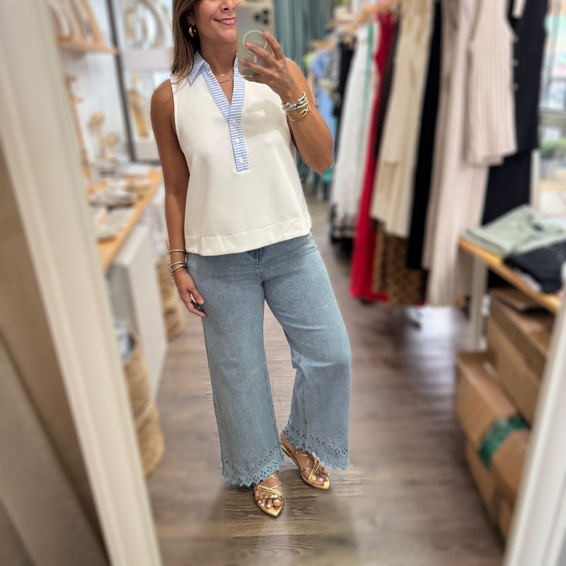 Light Denim Scalloped Hem Jean