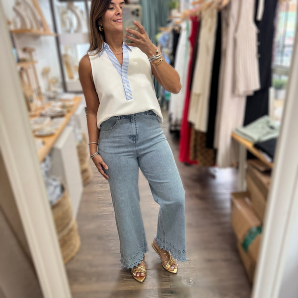 Light Denim Scalloped Hem Jean