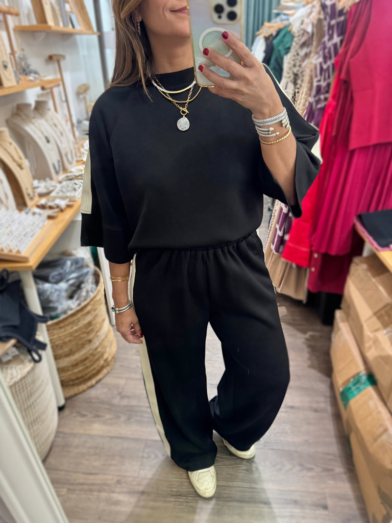 Black Side Stripe Top & Pant Set