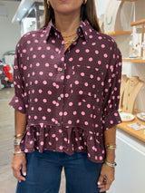 Wine Polka Dots Button Down Top
