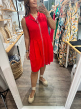 Red Front Zipper Dress