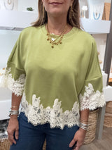 Green Lace Hem Top