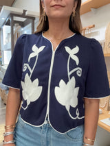 Navy Floral Applique Top