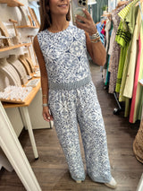 Blue Mix Print Top & Pant Set