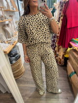 Leopard Print Textured Top & Pant Set