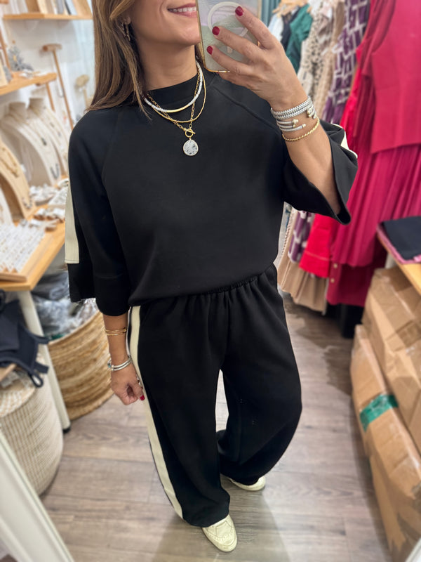Black Side Stripe Top & Pant Set