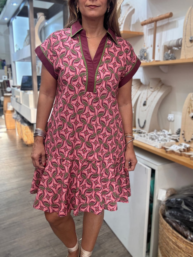 Wine Print Drop Waist Dress