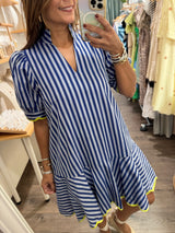 Blue Stripes & Lime Trim Dress