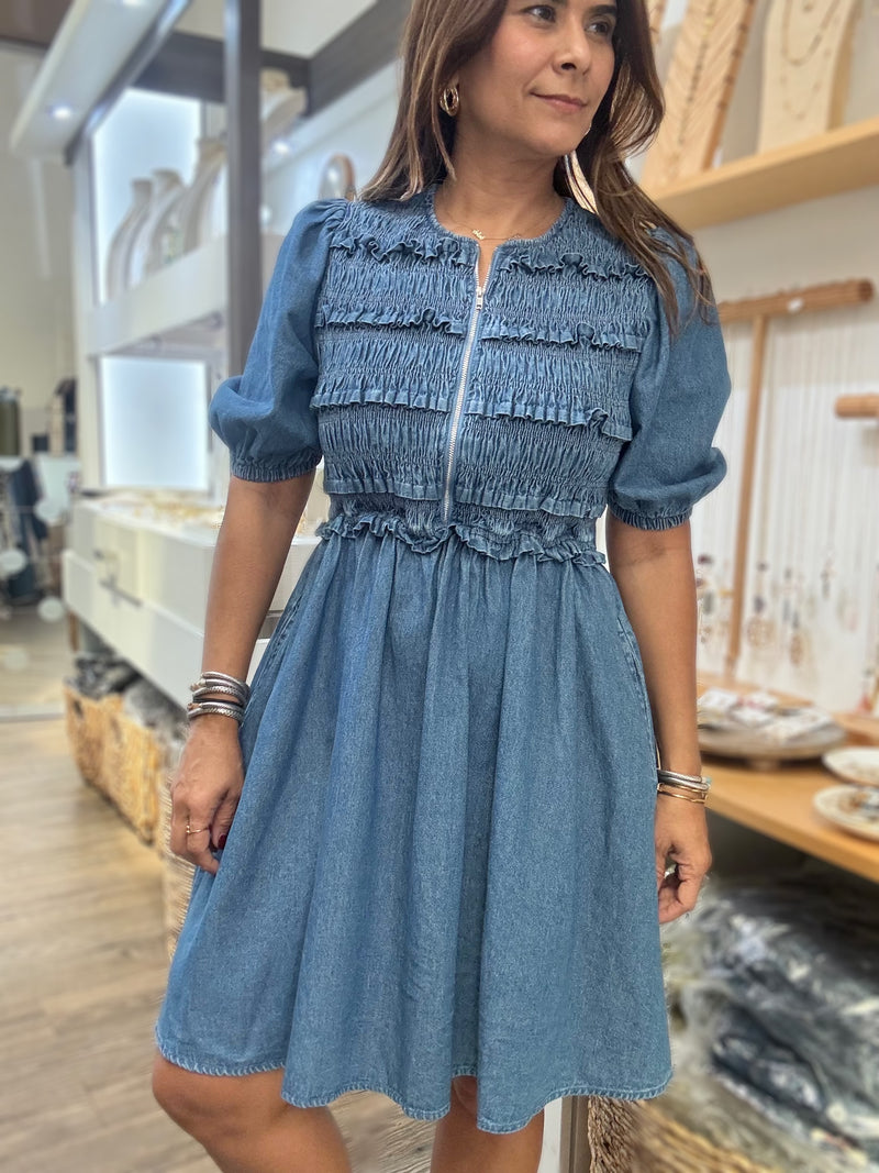 Dark Denim Smocked Dress