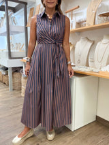 Blue & Brown Waist Detail Dress
