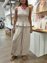 Almond Stripes Smocked Top & Drawstring Hem Pant