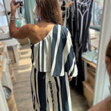 Navy Stripes One Shoulder Jumpsuit