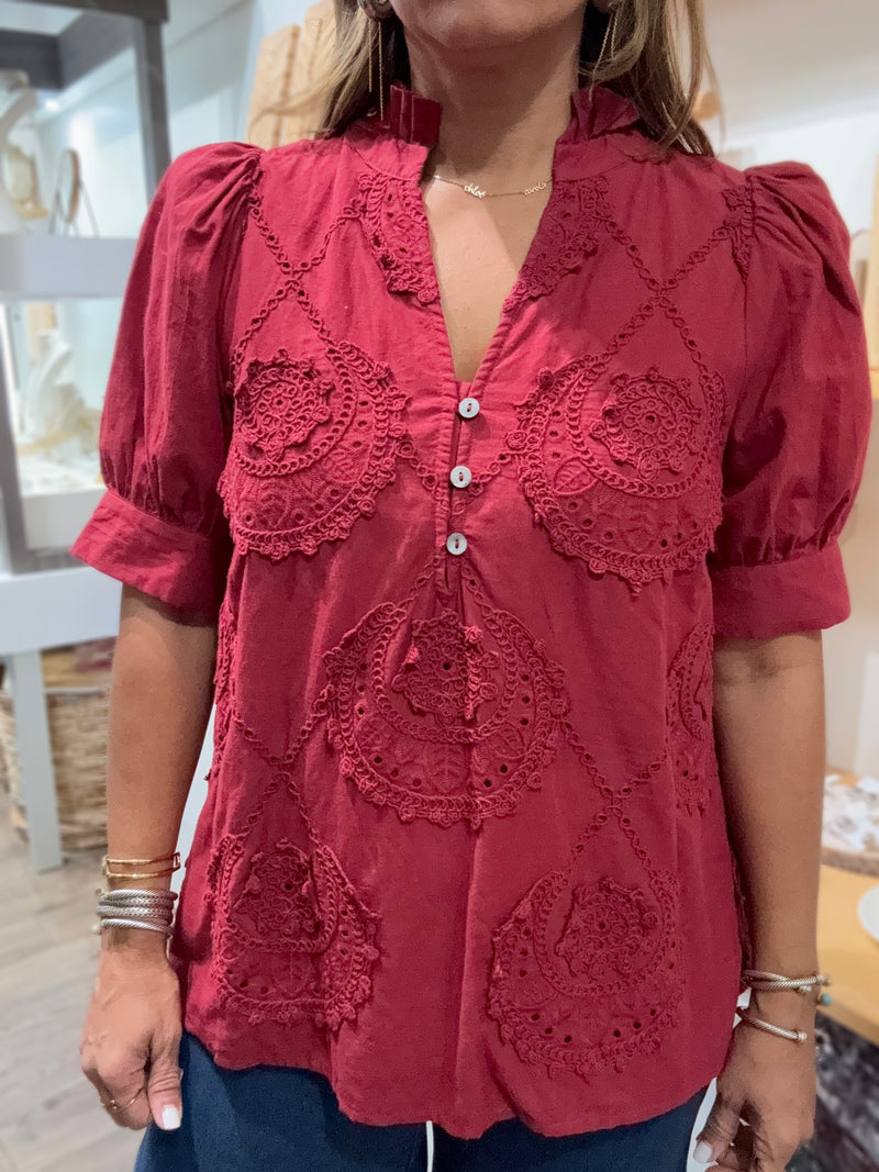 Burgundy Embroidered Top