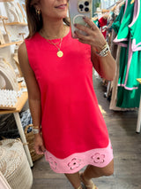 Red & Pink Scalloped Hem Dress
