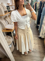 Beige & White A-Line Skirt
