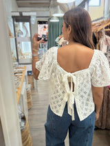 White Eyelet Back Detail Top