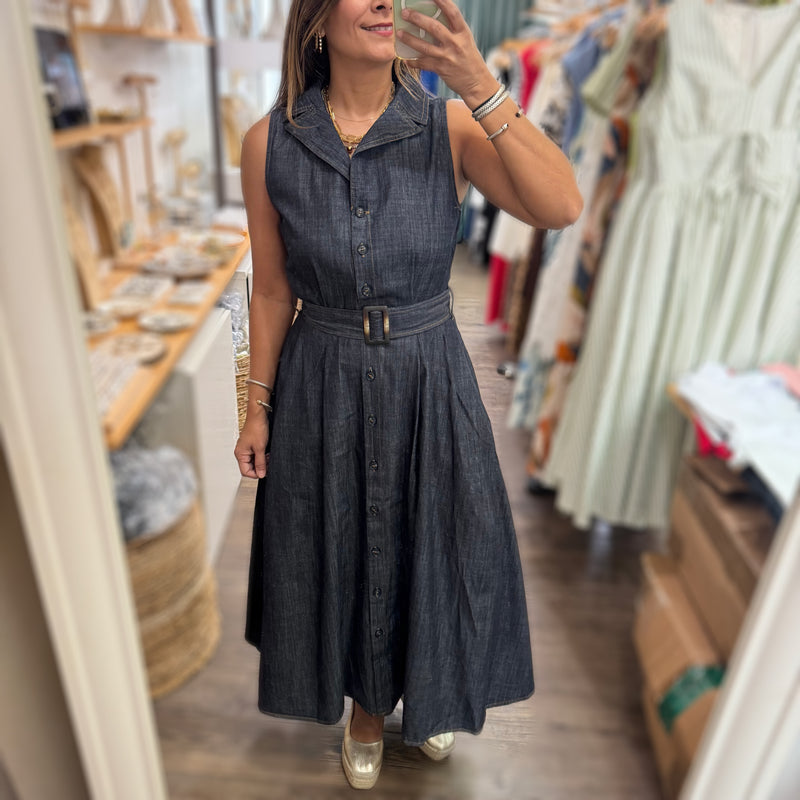 Dark Denim Belted Dress