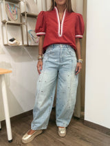 Light Denim Studded Barrel Jeans