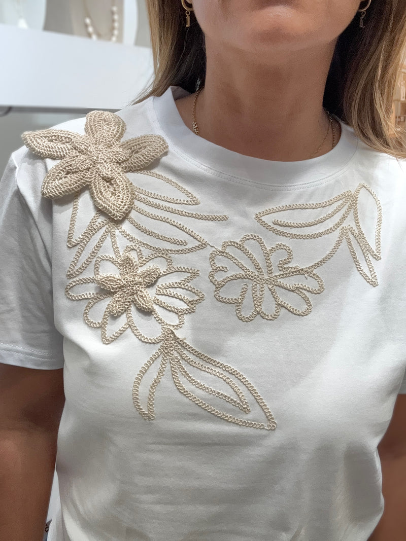 White Crochet Detail Top