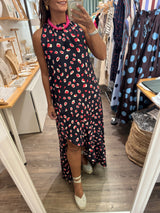 Red Print Asymmetrical Hem Dress