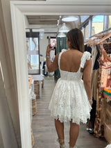 White Lace Shoulder Ties Dress