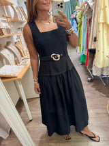 Black Drop Waist Dress w/Belt