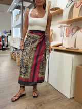Printed Wrap-Around Midi Skirt
