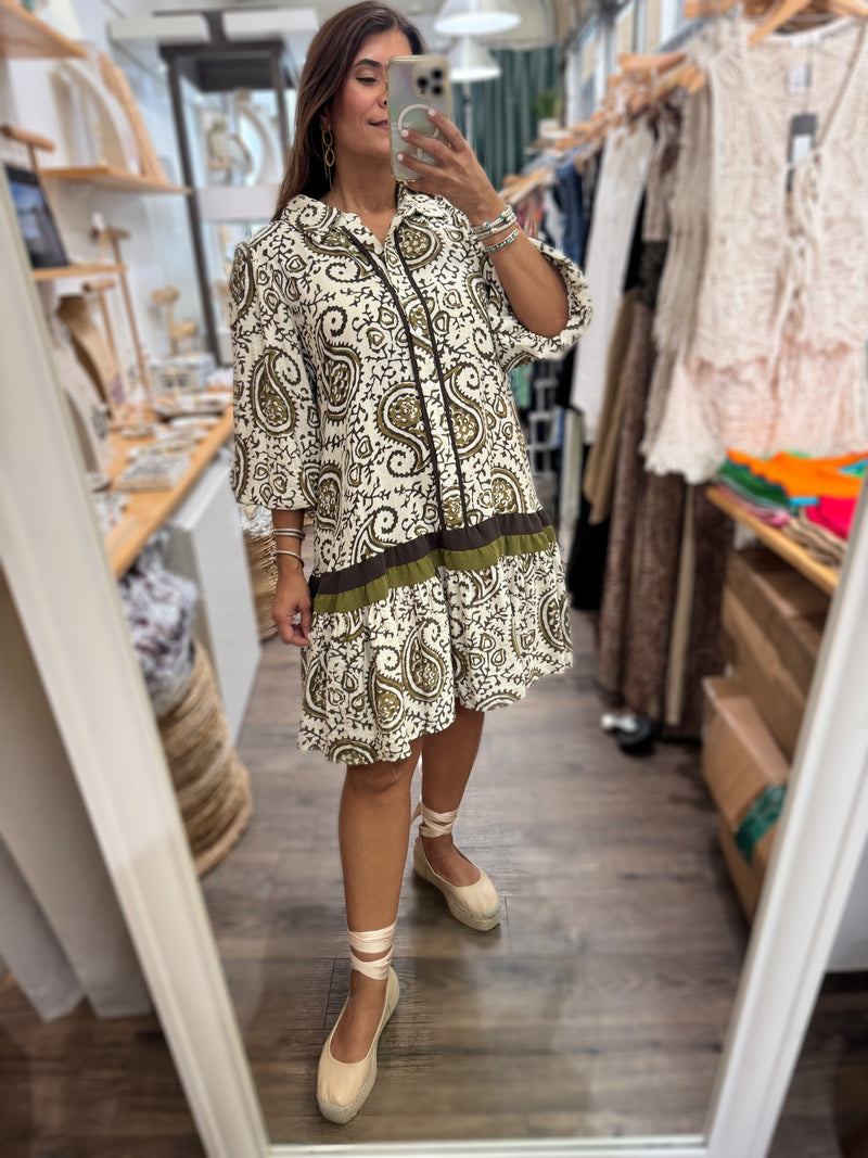 Olive Paisley Print Dress