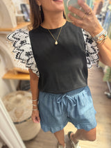 Black Eyelet Sleeves Top