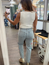 Light Denim Embroidered Side Detail Jeans