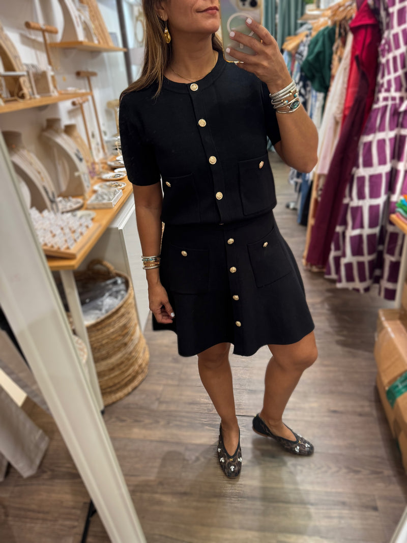 Black Gold Buttons Top & Skirt Set