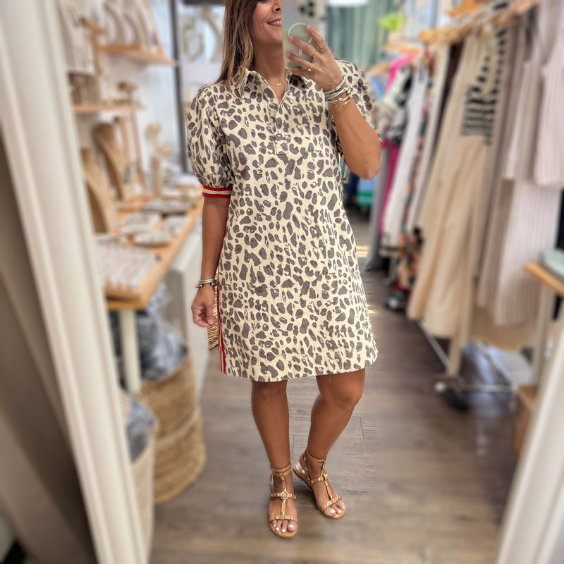 Red Side Stripe Leopard Print Dress