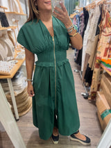 Hunter Green Cinched Waist Dress