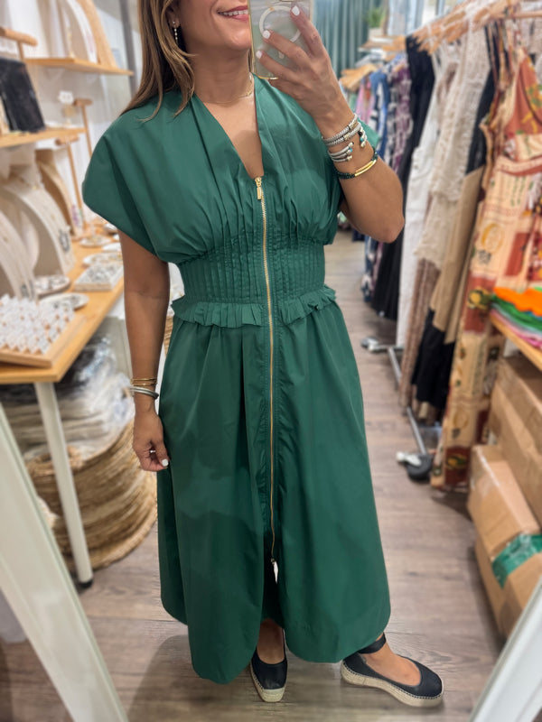 Hunter Green Cinched Waist Dress