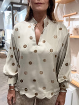 Taupe & Camel Polka Dots Top