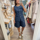 Indigo Denim Striped Top & Shorts Set