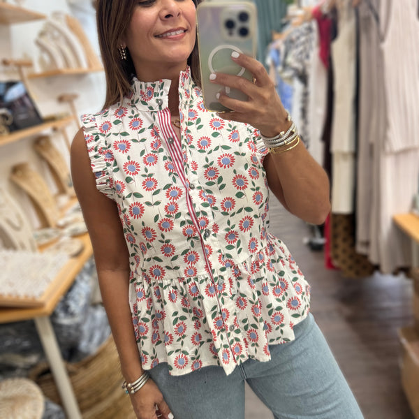Flower Print Button Down Top