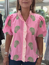 Pink & Green Embroidered Top