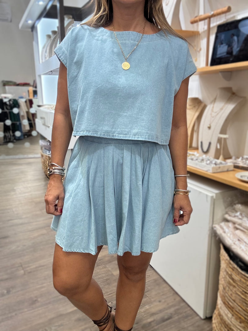 Light Denim Top & Skirt Set