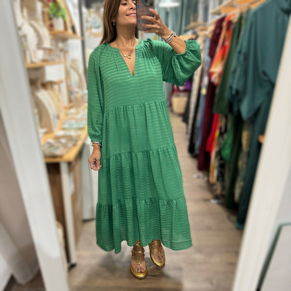 Green Textured Tiered Dress