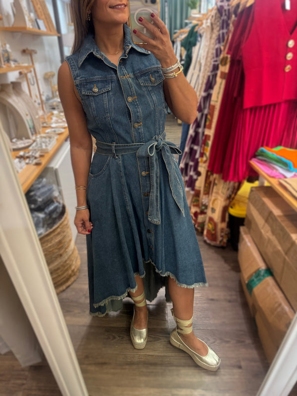 Denim Asymmetrical Hem Dress