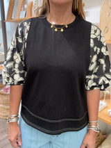 Black Contrast Sleeves Top